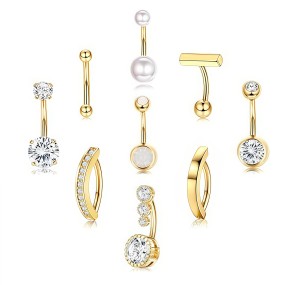 Belly Button Rings Manufacturer - 9PCS Gold Zircon Pearl Stainless