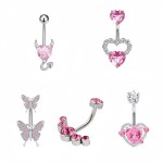 Navel Ring Set Manufacturer - 5 Pcs New Zircon Pink Series