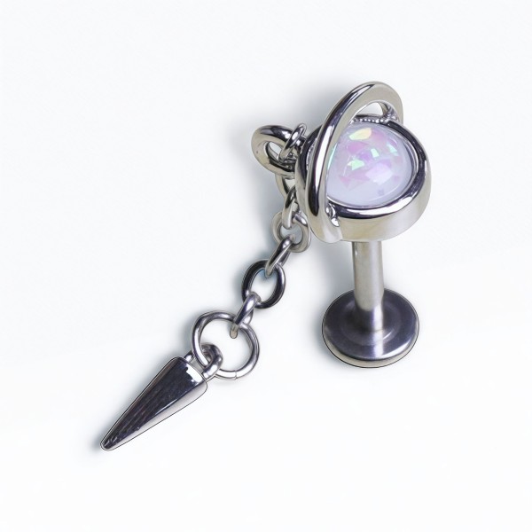Labret Piercing Factory - Opal Stone Spike Chain Dangle