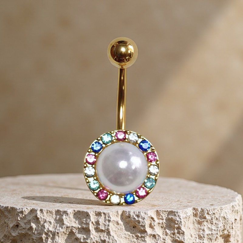Gold Plated Ring Supplier - Colorful 5A Zircons Pearl Piercing