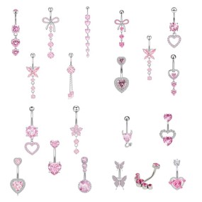 Navel Ring Set Manufacturer - 5 Pcs New Zircon Pink Series