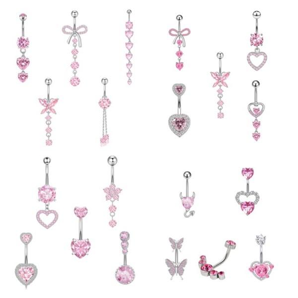 Navel Ring Set Manufacturer - 5 Pcs New Zircon Pink Series