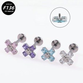 Titanium Piercing Jewelry Factory - 16G Cross CZ Internal Thread