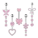 Navel Button Set Supplier - 5 Piece Heart Butterfly Long Tassel