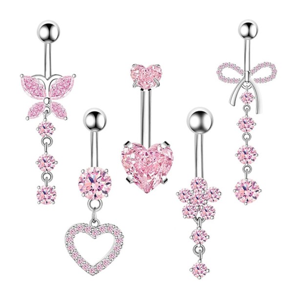 Navel Button Set Supplier - 5 Piece Heart Butterfly Long Tassel