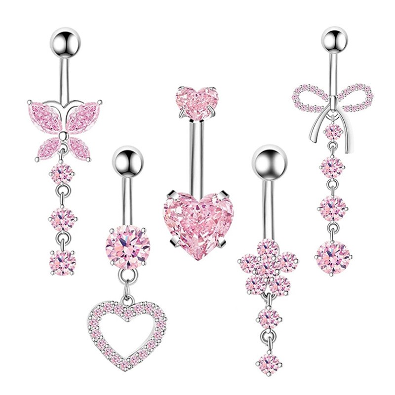 Navel Button Set Supplier - 5 Piece Heart Butterfly Long Tassel