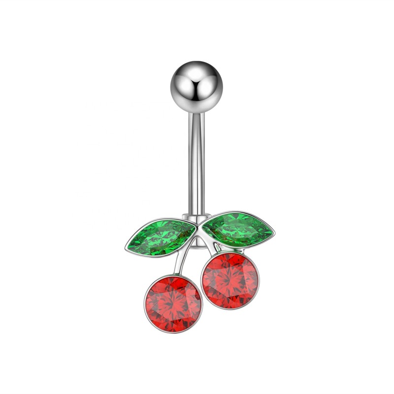 Red Cherry Ring Manufacturer - Stainless Steel Rhinestone Belly