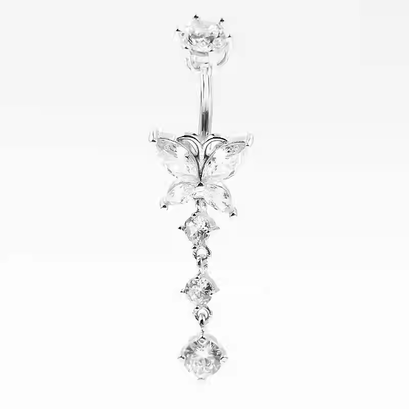 Silver Belly Ring Supplier - Horse-eye Butterfly Zircon Stud