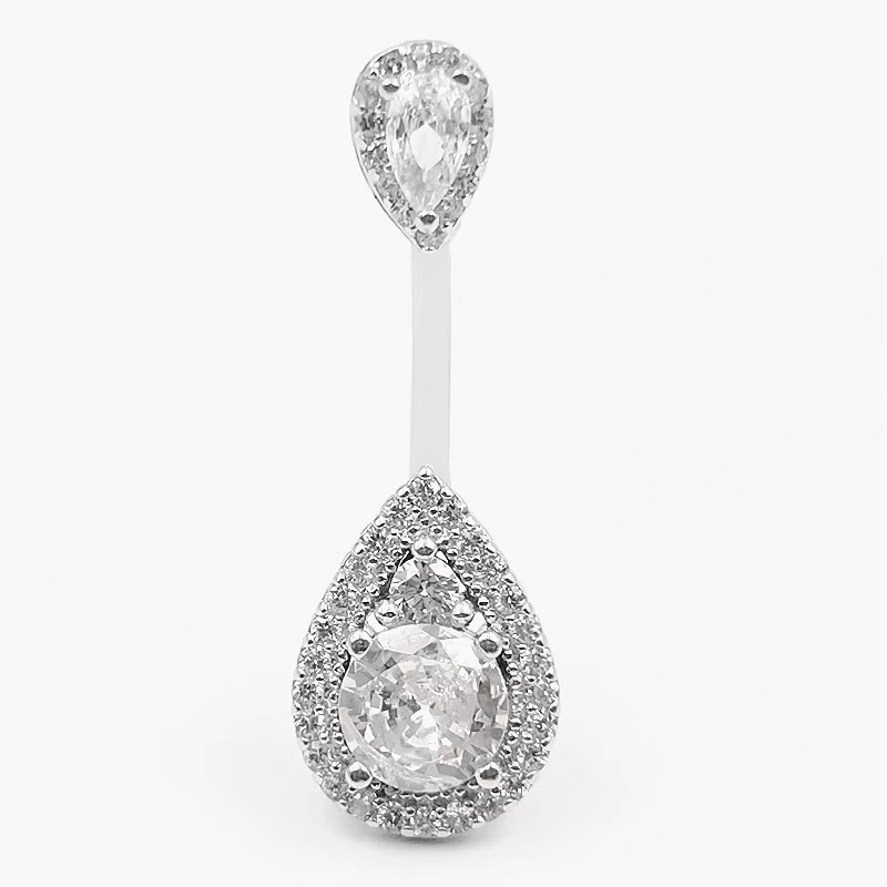S925 Belly Ring Manufacturer - Double Droplet Zircon Stud