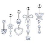 Navel Button Set Supplier - 5 Piece Heart Butterfly Long Tassel