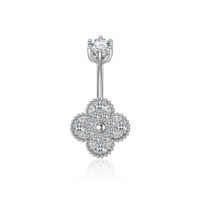 Sterling Silver Ring Supplier - Four-leaf Clover 6-prong Zircon