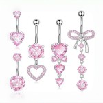 Belly Button Rings Supplier - Set 5 Pink Zircon Inlay Heart