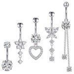 Belly Button Rings Manufacturer - 5 Pcs Set Silver Gold Heart