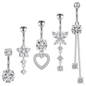 Belly Button Rings Manufacturer - 5 Pcs Set Silver Gold Heart