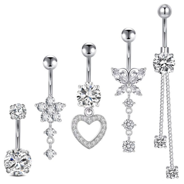 Belly Button Rings Manufacturer - 5 Pcs Set Silver Gold Heart
