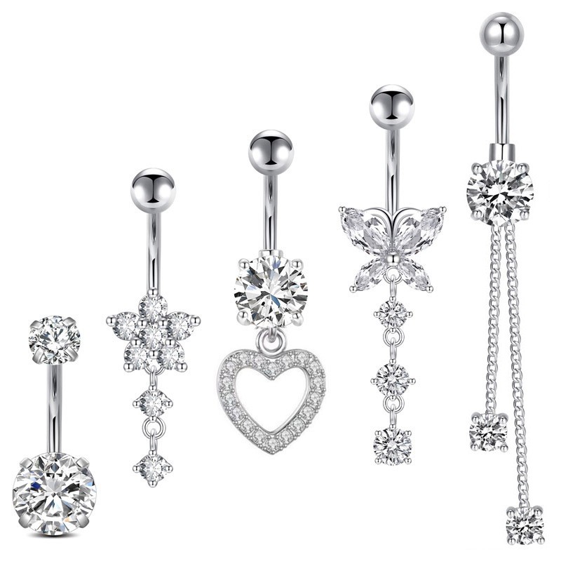 Belly Button Rings Manufacturer - 5 Pcs Set Silver Gold Heart
