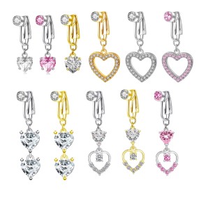 Non Piercing Clip Supplier - Heart-shaped Zircon Faux Navel