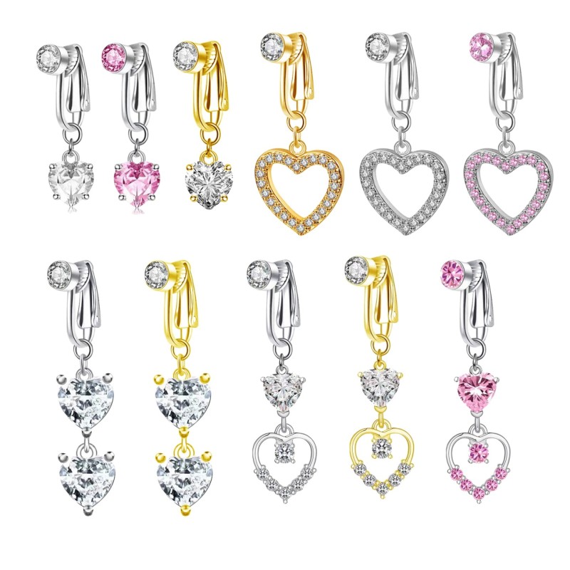 Non Piercing Clip Supplier - Heart-shaped Zircon Faux Navel