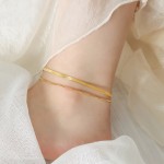Stainless Steel Anklet Factory - Summer 18K Gold Double Layer Flat Snake Chain