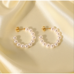 Hoop Earrings Manufacturer - 18K Gold Stainless Steel 30mm Pearl C-Shaped