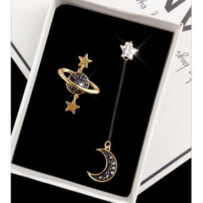 Silver Earrings Factory - Statement Asymmetrical Universe Star Moon Long Tassel