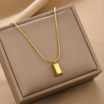 Geometric Necklace Factory - Stainless Steel Square Pendant Round Snake Chain
