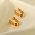 Stud Earring Factory - 18K Gold Stainless Steel Geometric Three-layer U-shaped