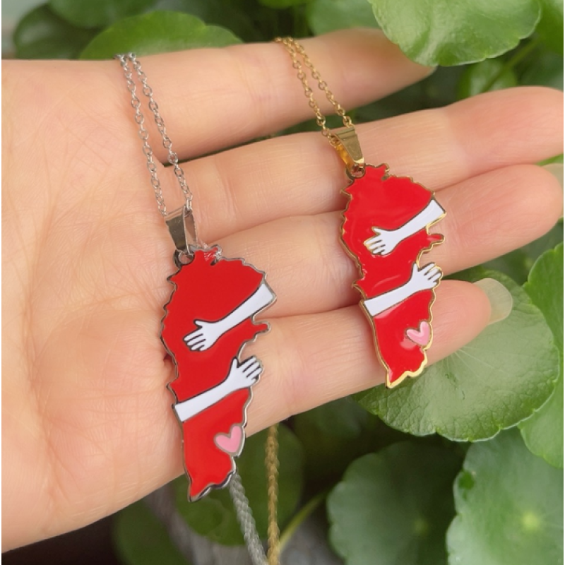 Lebanon Necklace Factory - Custom Stainless Steel Drop Oil Map Flag Love Pendant