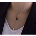 Crystal Necklace Factory - Gold-plated Green Square Emerald Stainless Steel Tassel