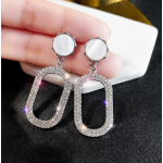 Silver Earrings Supplier - 925 Silver Needle Shiny Long Chain Rhinestone Oval