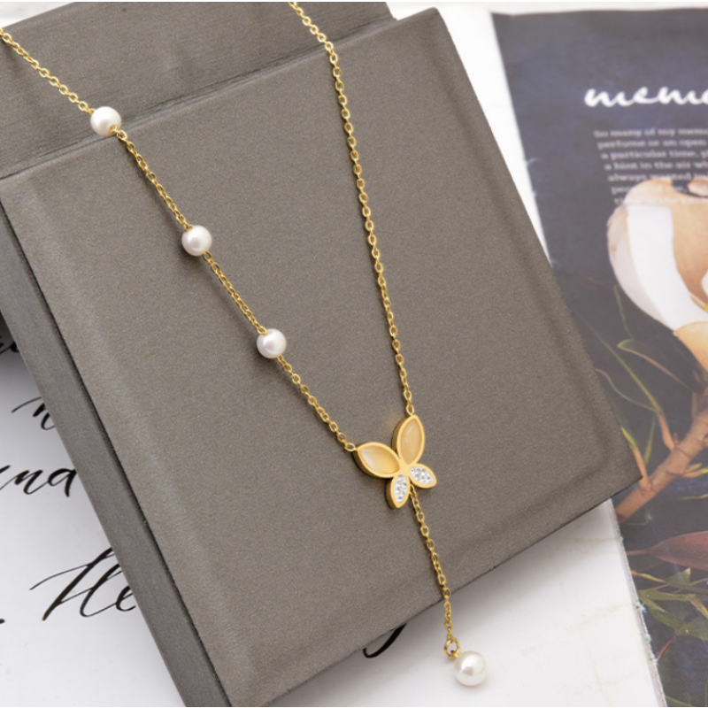 Women Necklace Factory - Wholesale 316L Stainless Steel Opal Diamond Butterfly