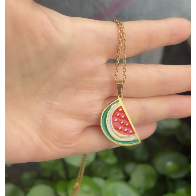 Palestine Jewelry Factory - Watermelon Fruit 316L Stainless Steel Enamel Necklace