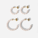 Hoop Earrings Manufacturer - 18K Gold Stainless Steel 30mm Pearl C-Shaped