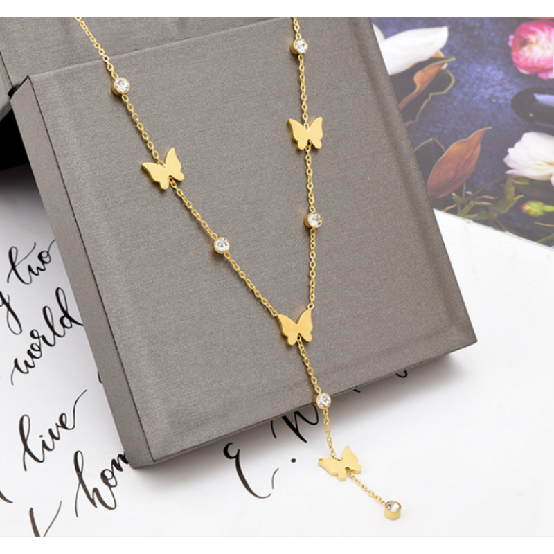 Butterfly Necklace Manufacturer - Korean Fashion 18K Gold Plated Long Tassel
