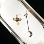 Silver Earrings Factory - Statement Asymmetrical Universe Star Moon Long Tassel