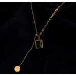 Crystal Necklace Factory - Gold-plated Green Square Emerald Stainless Steel Tassel