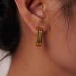 Stud Earring Factory - 18K Gold Stainless Steel Geometric Three-layer U-shaped