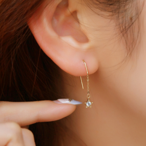 Silver Earrings Factory - S925 Sterling Silver Korean Five-pointed Star Tassel