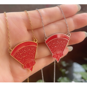 Arabic Necklace Supplier - 18K Gold Stainless Steel Red Enamel Pendant Men Women