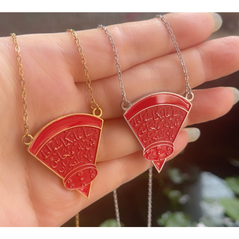 Arabic Necklace Supplier - 18K Gold Stainless Steel Red Enamel Pendant Men Women