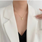 Geometric Necklace Factory - Stainless Steel Square Pendant Round Snake Chain