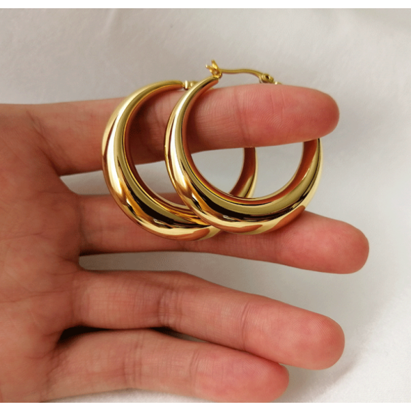 Hoop Earrings Supplier - Gold Silver Plated 40MM Stainless Steel Round No Tarnish
