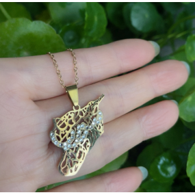 Syria Map Necklace Factory - Stainless Steel Pendant Rhinestone Words Jewelry