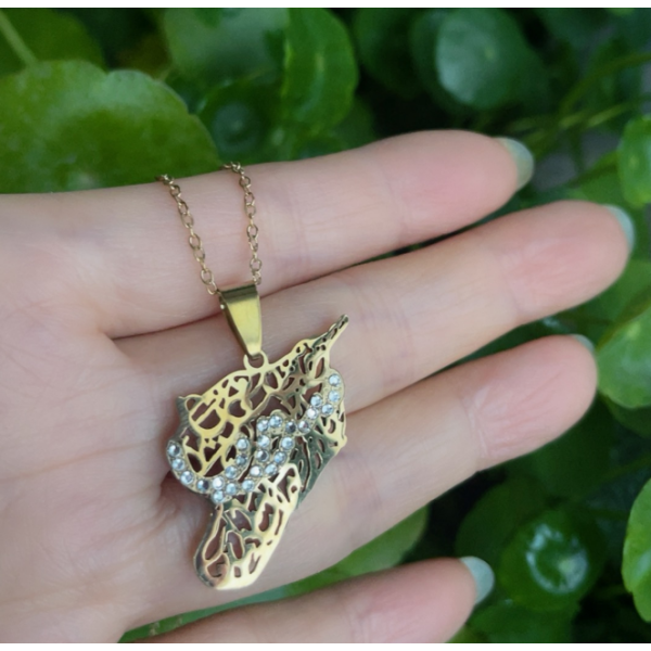 Syria Map Necklace Factory - Stainless Steel Pendant Rhinestone Words Jewelry