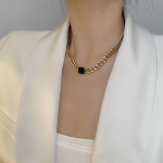 Hip Hop Necklace Supplier - European Titanium Steel Thick Chain Black Square