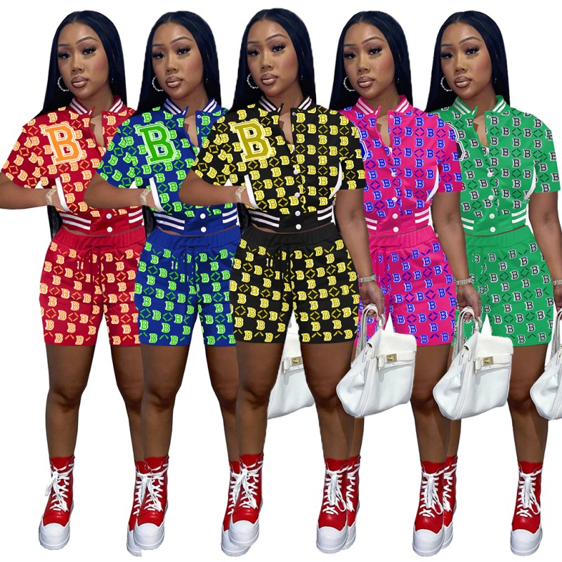 Baseball Set Supplier - Fashion Women's Summer Print 2 Piece Sports Pocket