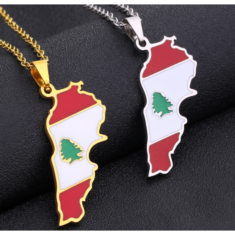 Lebanon Necklace Factory - Enamel Map Chain 18K Gold Plated National Flag