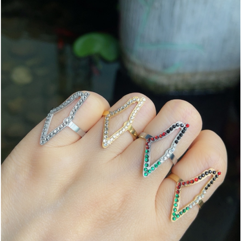 Palestine Rings Manufacturer - Stainless Steel Adjustable Map Rhinestone Design