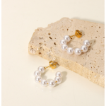 Hoop Earrings Manufacturer - 18K Gold Stainless Steel 30mm Pearl C-Shaped