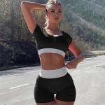 女性上衣套装供应商 - 2023夏季短袖纯色休闲高腰